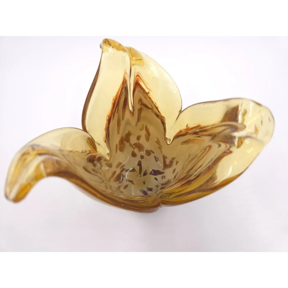 Murano Hand Blown Glass Vase White Crystal Amber & Caramel Swirls Made In Italy